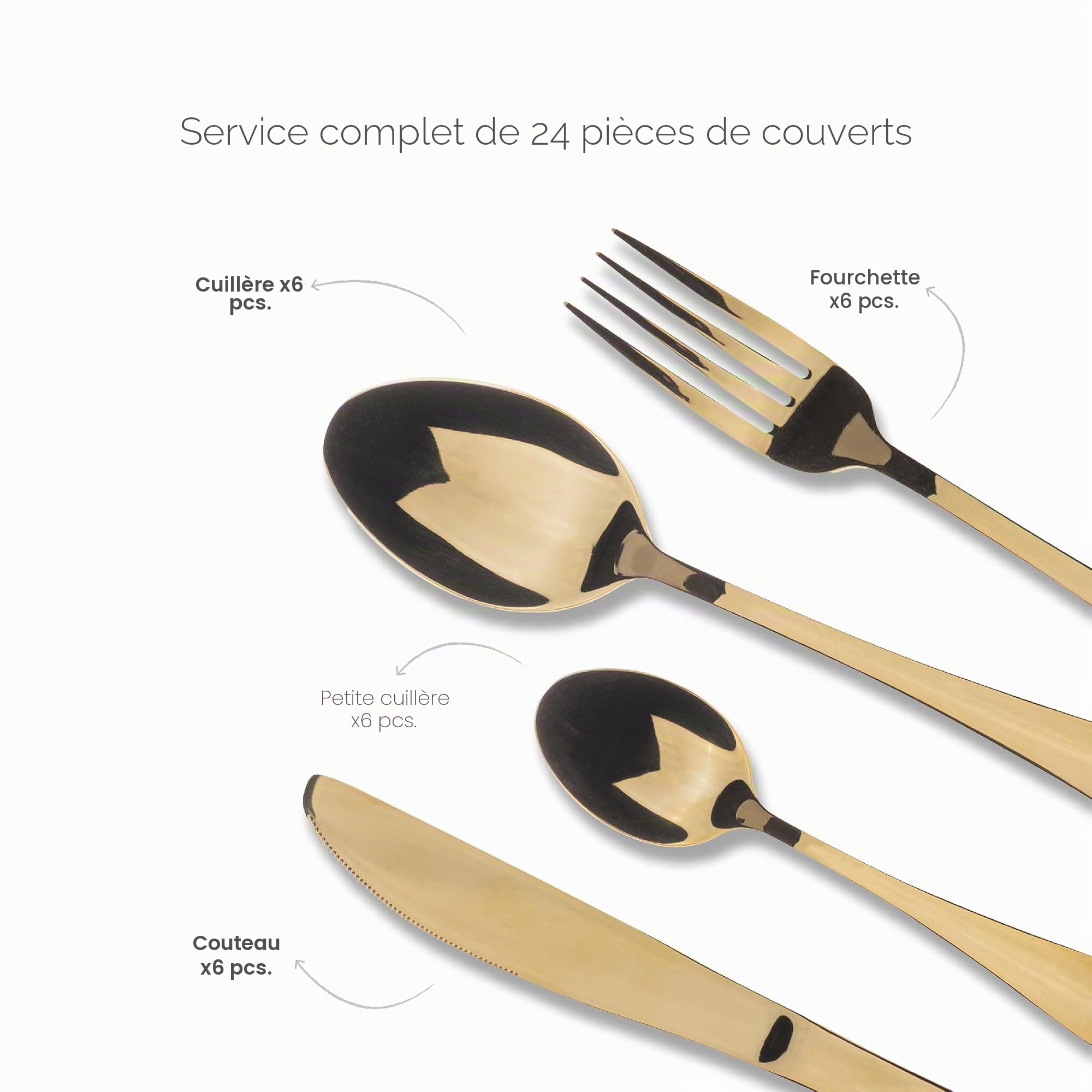 Set de 24 couverts en acier inoxydable collection Munich Champagne Shiny