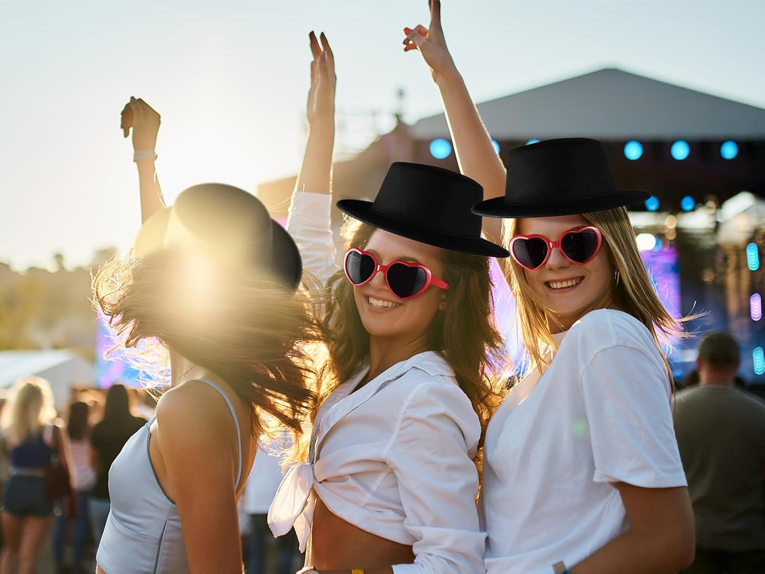 Classic Black Fedora Hat with Red Heart-Shaped Sunglasses – Fun Party and Costume Accessory Set for Teens and Adults - Image 3