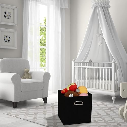 Vista 85 de Contenedores de almacenamiento de tela de tela, organizador de cubos de tela con asas dobles, cestas de almacenamiento plegables para el hogar