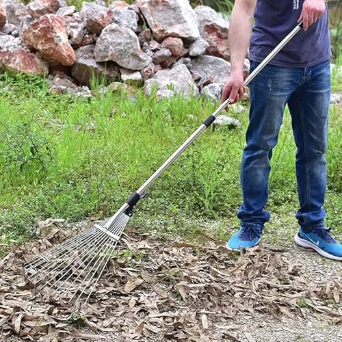 Aggloz Adjustable Garden Lawn Rake 38 to 63 inch, 25 Tines - Image 2