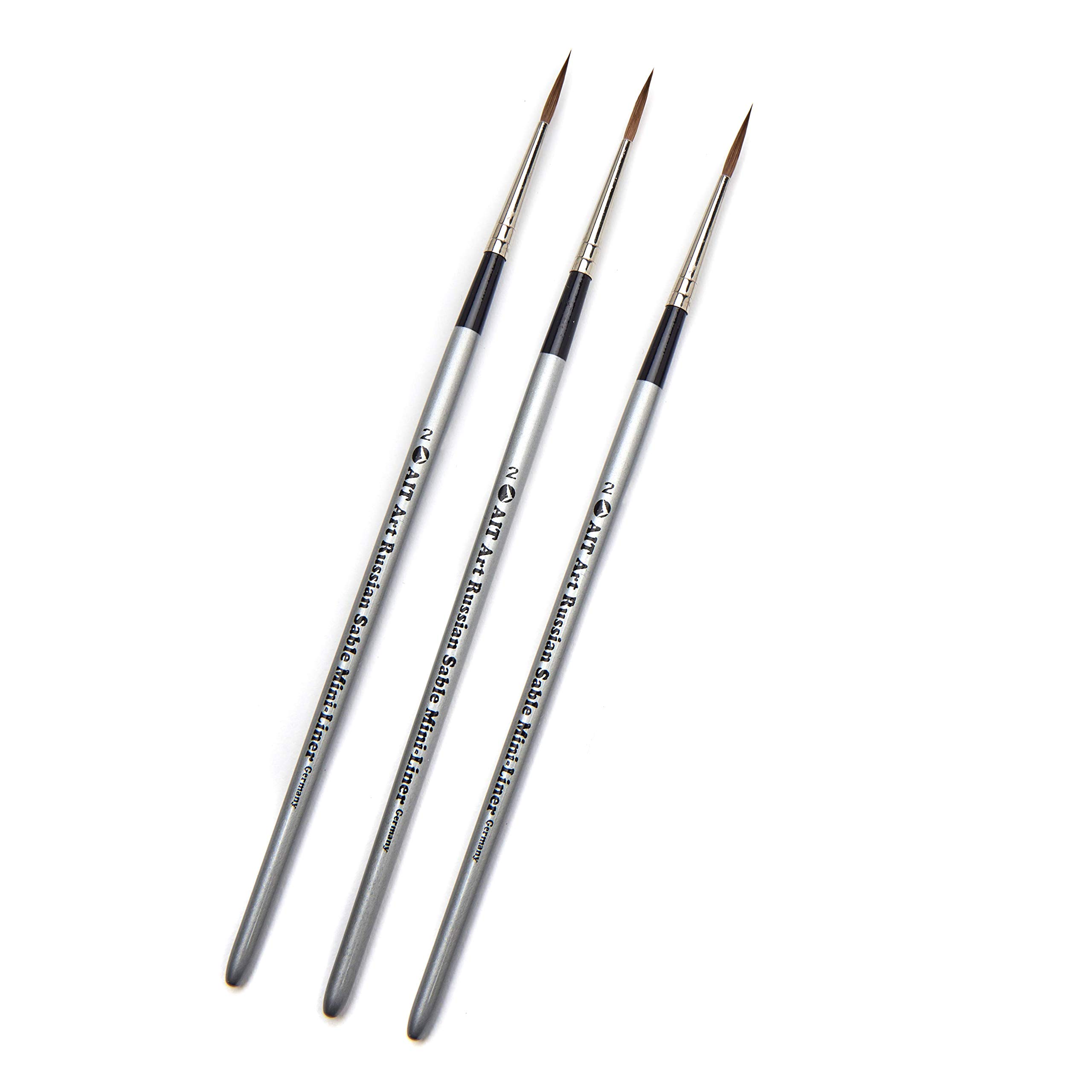 Pinceles seleccionados, Mini-Liner, Pinceles, Paquete de 3, Sable Rojo Ruso Puro, para elaborar exquisitos Detalles con óleo, acrílico o Acuarelas (Tamaño: 2)