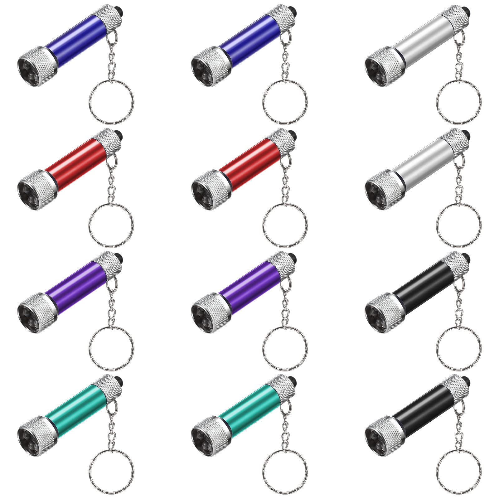 Honoson 12 Pack Portable 5 Led Torch Keyring Aluminum Mini Flashlight Keychain Pocket Mini Small Colorful Torch with Batteries for Hiking Camping Traveling Cycling Outdoors Party Emergency 70 x 18 mm