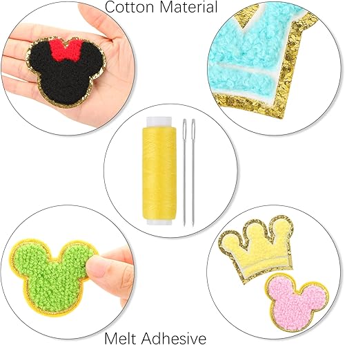 Miniatura 4 de Juego de 16 parches de felpilla con cabeza de ratón, lindo lazo de ratón, corona de ratón, parches bordados para ropa, parches bordados con adornos