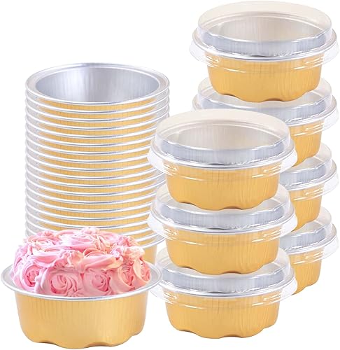 Miniatura 1 de Juego de 100 tazas de papel de aluminio para hornear, 1.8 onzas, desechables, mini muffins, postres, cupcakes con tapas, para pudín, fiesta,