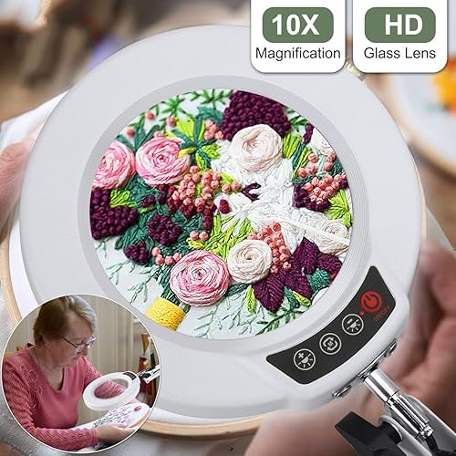 Miniatura 4 de 10 lupas con luz y soporte, botón de actualización, 5 modos de color regulables, luz LED 2 en 1, lámpara de escritorio manos libres con abrazadera