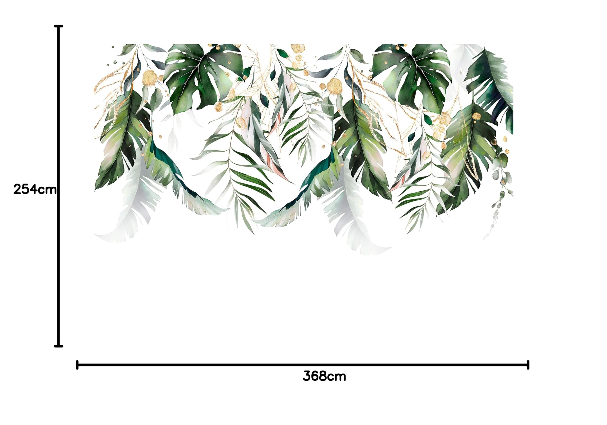 Fototapeta z liście, zielono-złota, monstera, roślina liście, do salonu, sypialni, tapeta ścienna, nowoczesna tapeta z włókniny, druk lateksowy, odporna na działanie promieni UV, gotowa do montażu (14128, V8 (368 x 254 cm) 4 pasy)