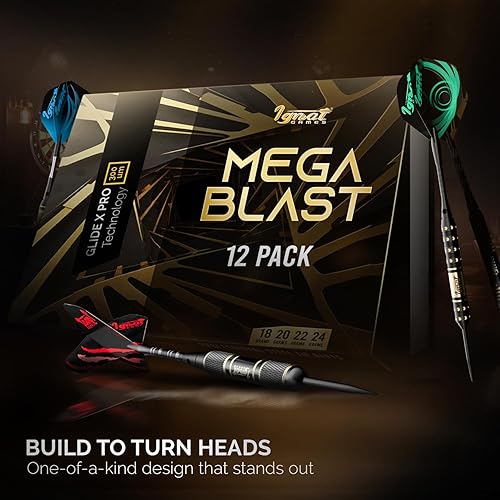 Miniatura 12 de IgnatGames Juego de dardos de punta de acero, paquete de 3/6/12 dardos de latón con estuche exquisito, ejes de aluminio, 2 juegos de vuelos, Azul