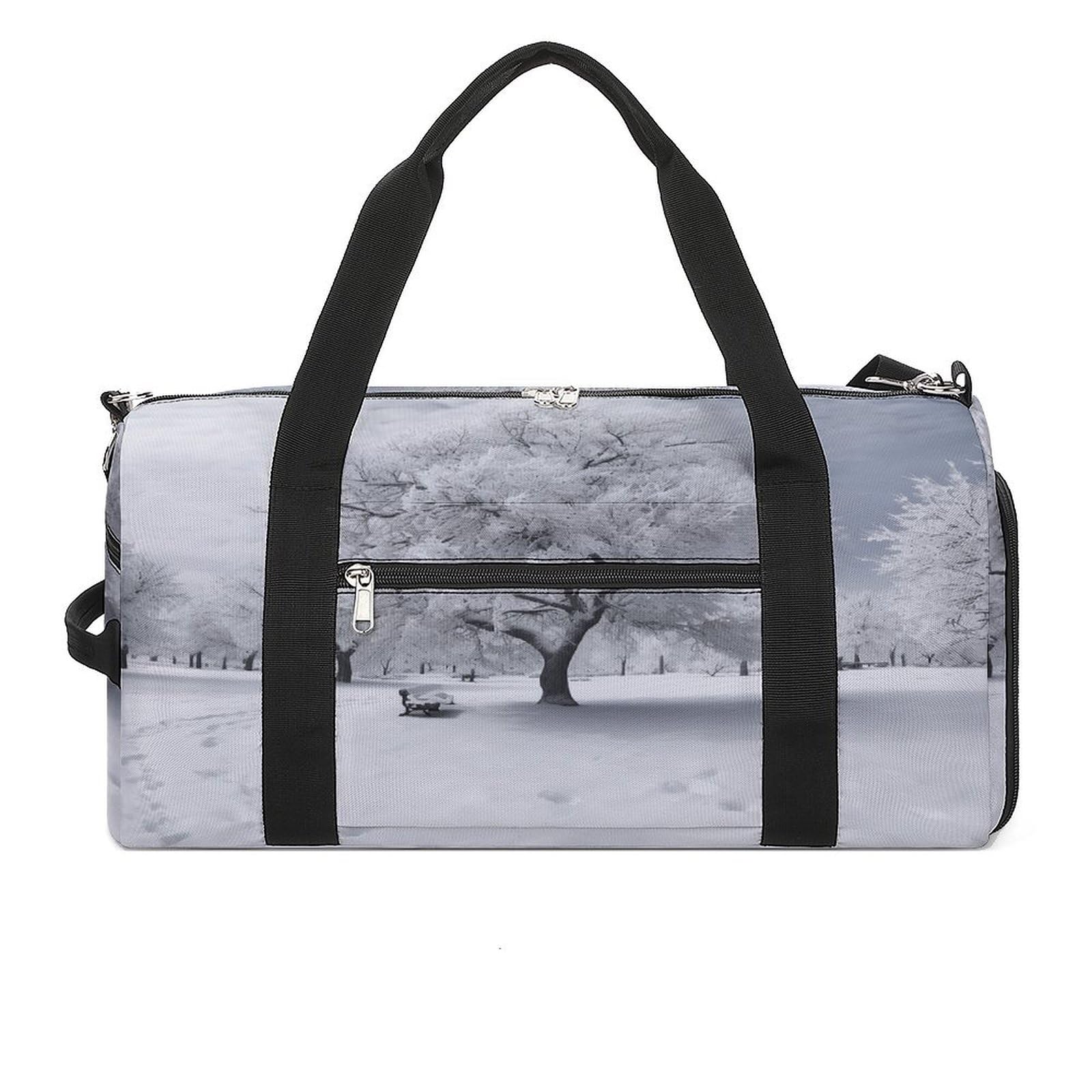 Turnbeutel für Damen und Herren, weißer Schneebaum-Druck, Turnbeutel, wiederverwendbar, Turnbeutel mit Schuhfach, Stil, Einheitsgröße, modern, Stil:, Einheitsgröße, Modern