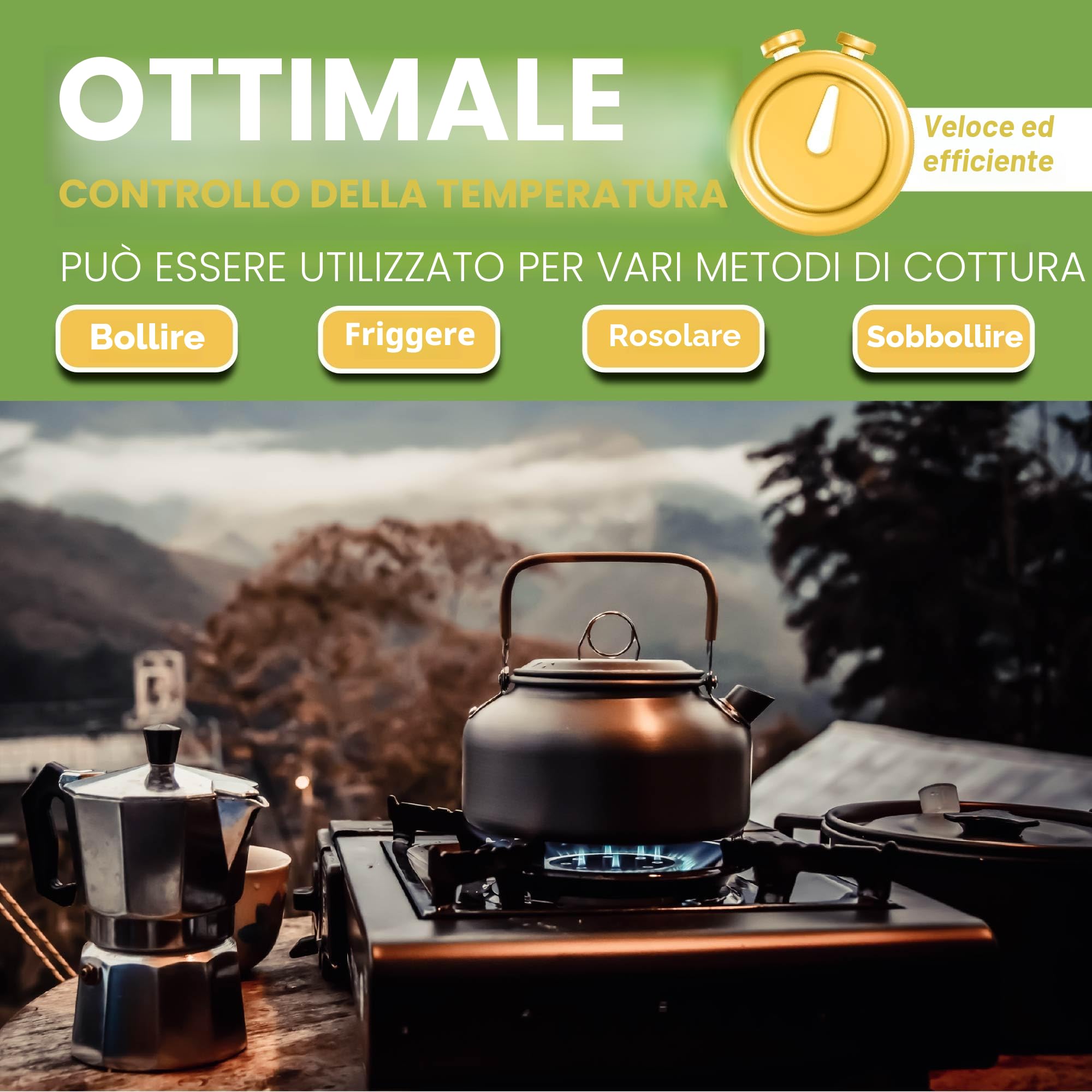 BLOSTM Fornello da campeggio portatile a gas – fornello da campeggio a bruciatore singolo con sistema di accensione automatica, controllo della temperatura, uso con butano o GPL, piccolo fornello a