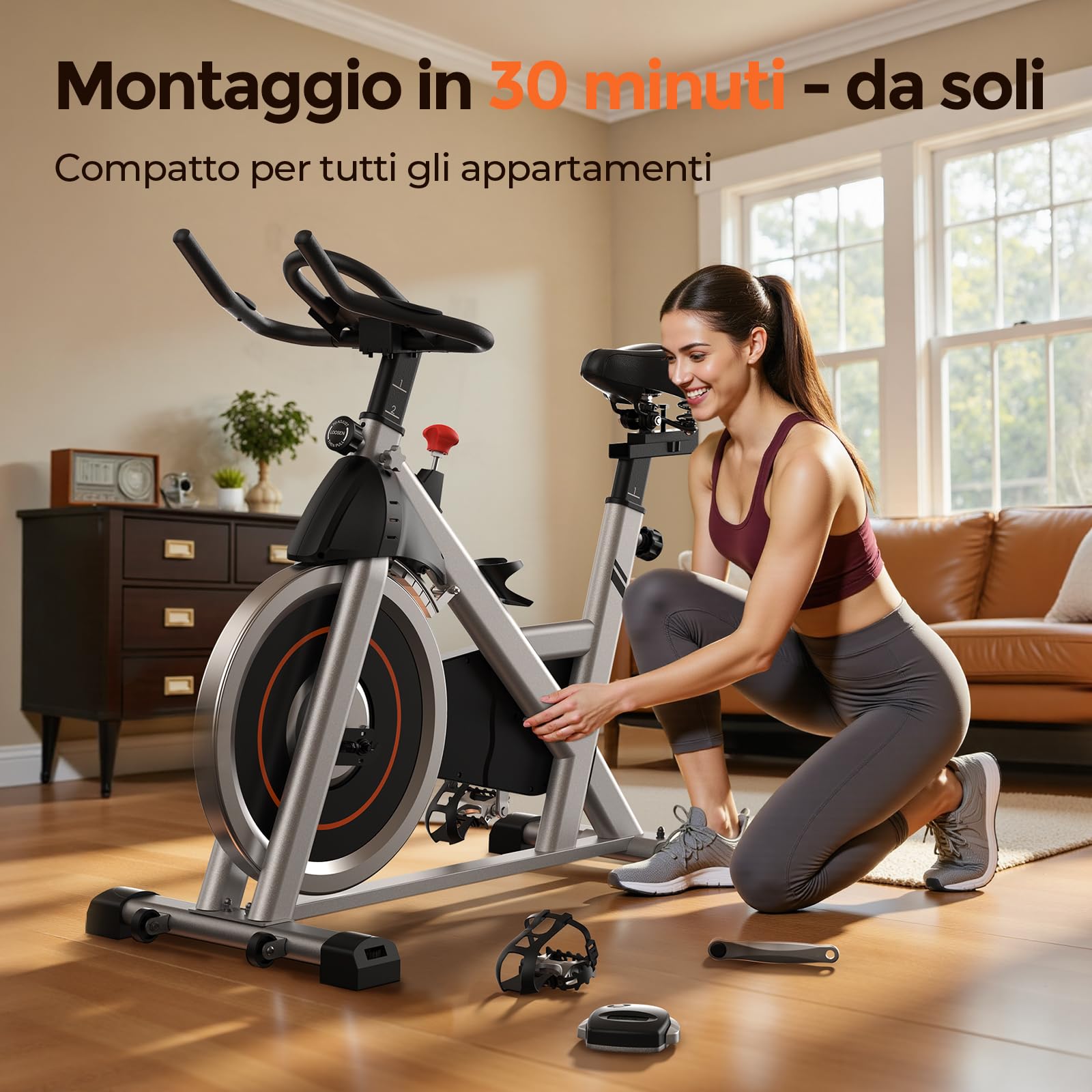 YOSUDA Cyclette da Casa con Resistenza Magnetica Regolabile 0-100%, Bicicletta per Allenamento Silenziosa con APP, Schermo LCD, Supporto Tablet, Capienza Massima 136 kg