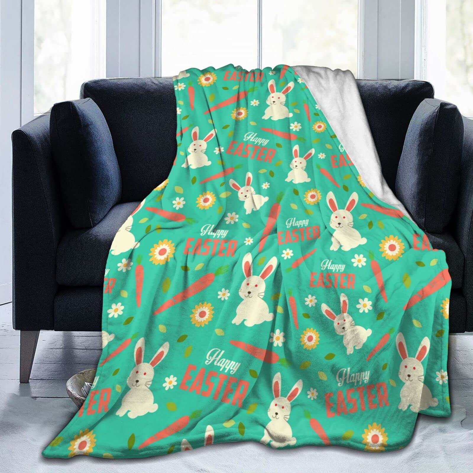Lsjuee Funny Easter Egg Throw Blanket Warm Cozy Lightweight Blankets Easter Gift Flannel Blanket for Sofa Couch Bed Office Holiday Decorative 80"X60"
