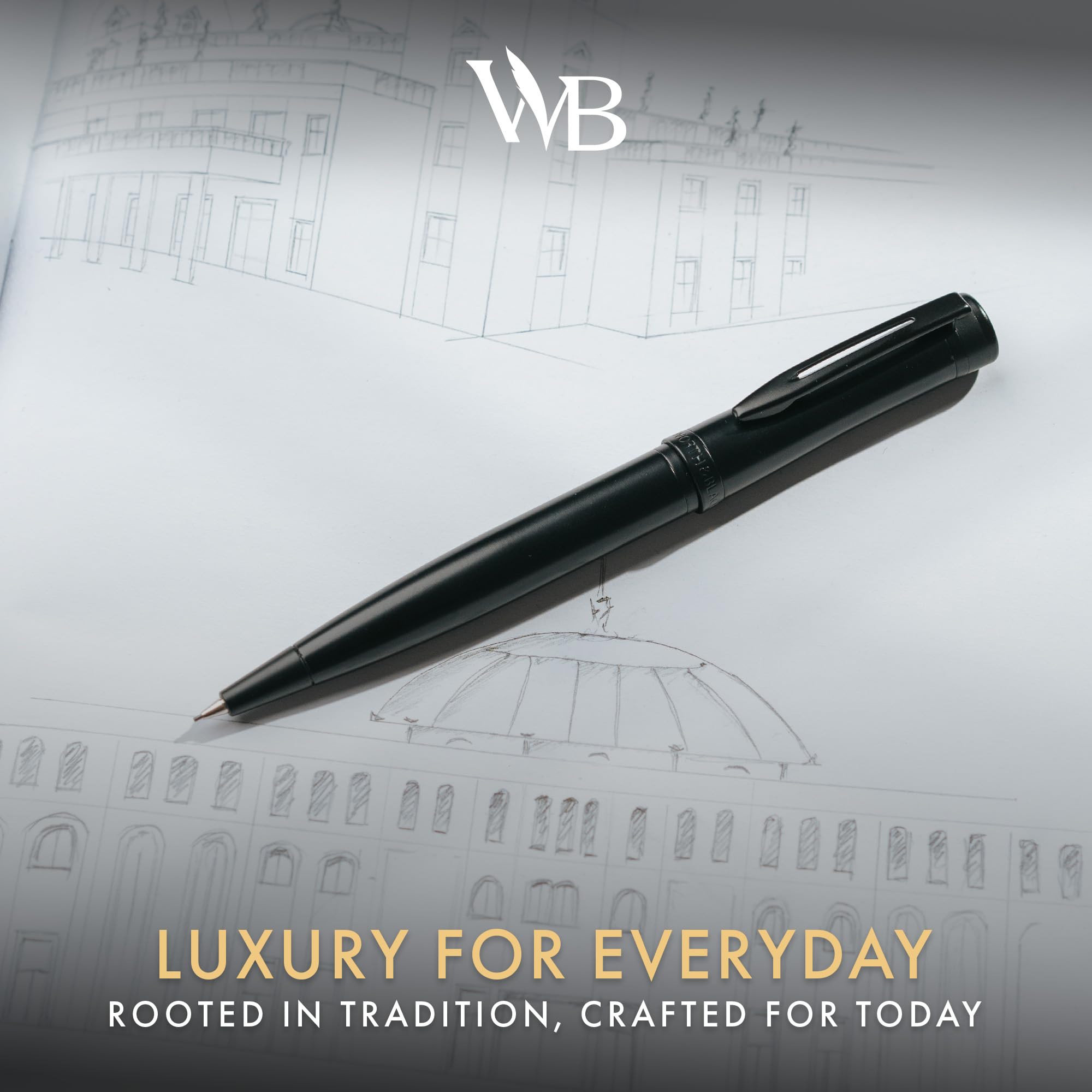 Wordsworth and Black Rollerball Pen - Luxe Pen - 24K Gouden Afwerking, Zwart Lak, Inktvulling, Navulbaar Hoogwaardige Cadeau voor Mannen & Vrouwen,Mooie en Elegante Pennen voor Werk