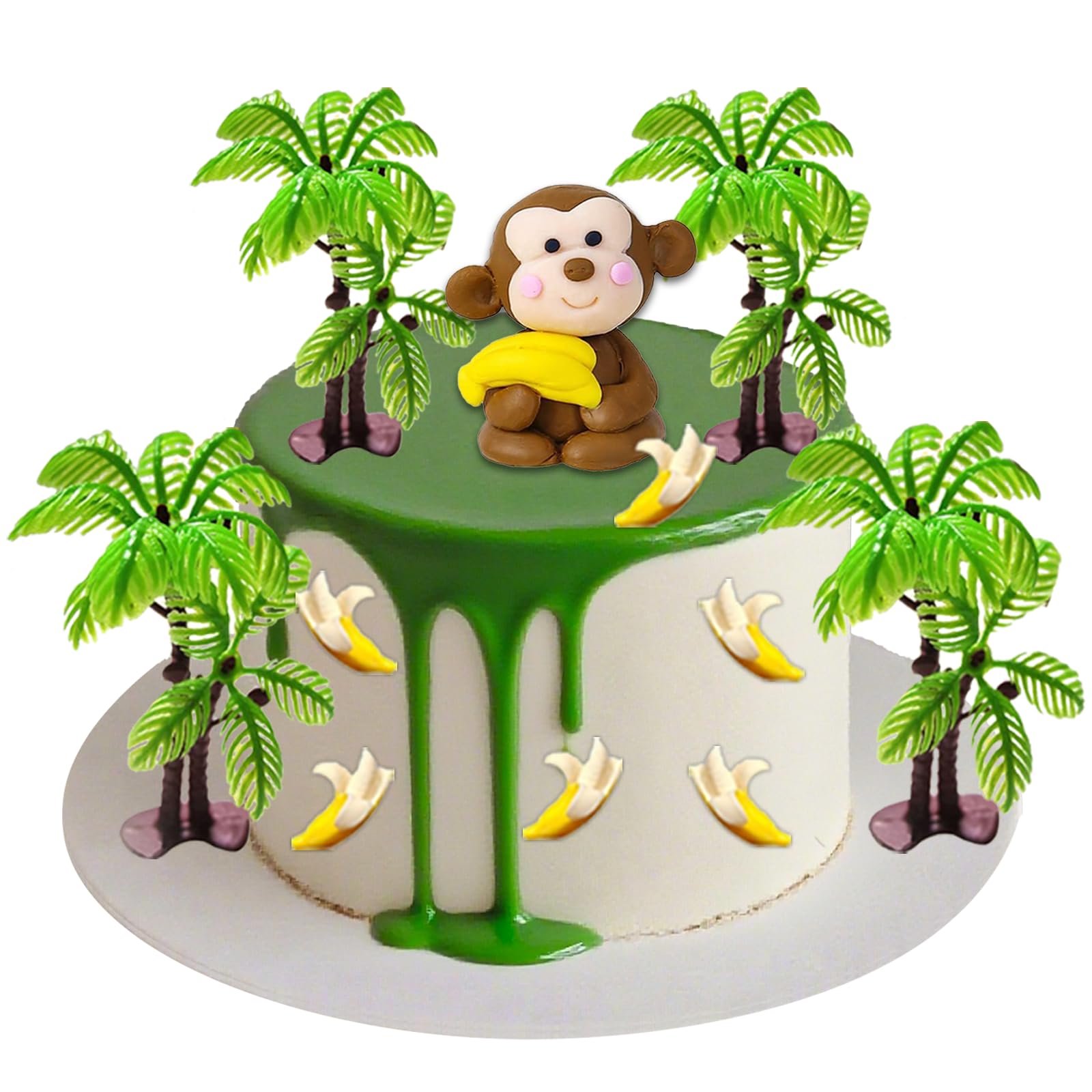 Monkey Cake Topper, 11 PCS Monkey Cake Decoration with Coconut Trees Banana Cake Topper, Animal Cake Toppers