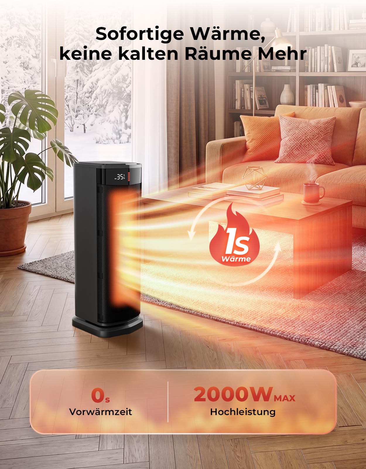 Heizlüfter Energiesparend Leise [TESTSIEGER], 2000W PTC Keramik Heizlüfter