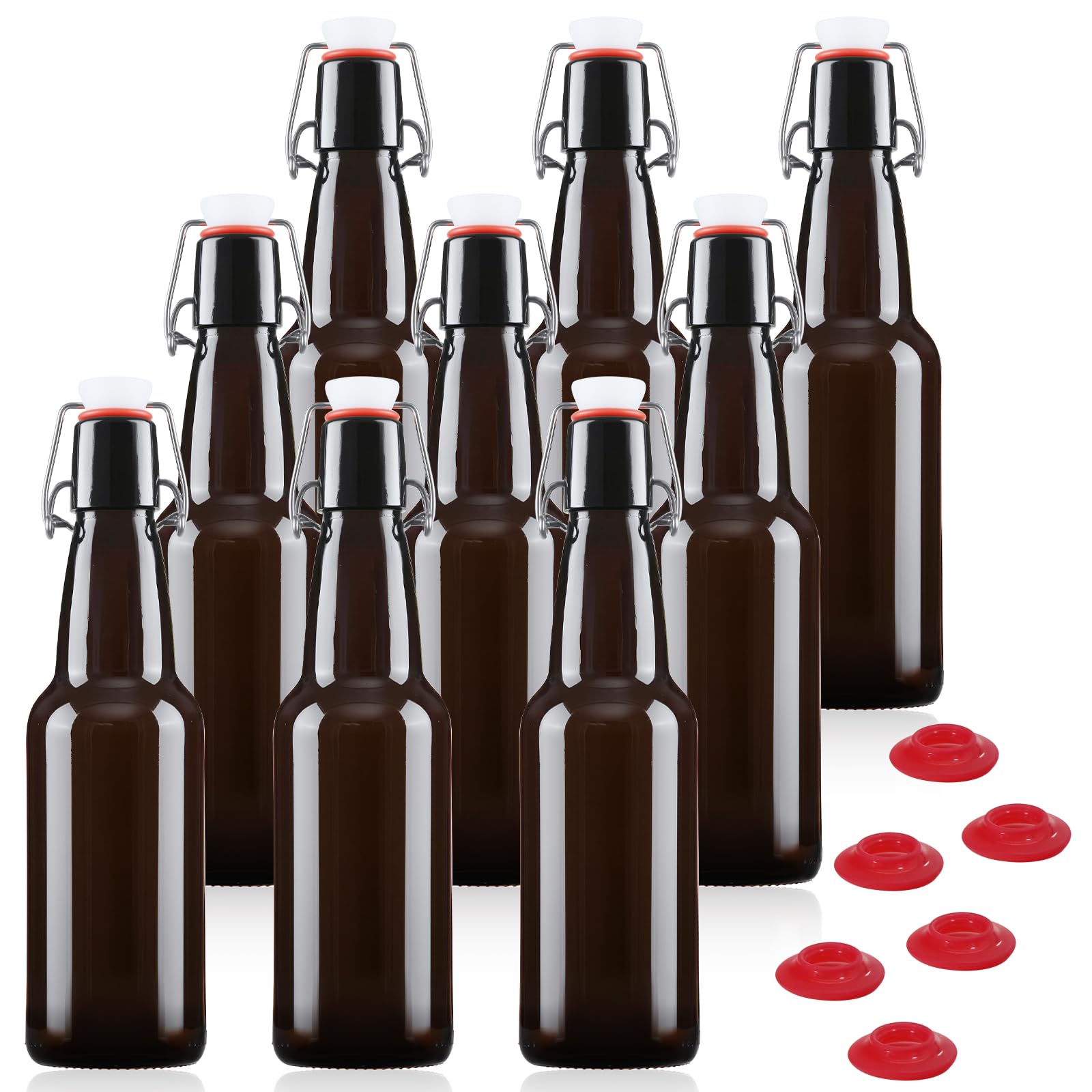 YEBODA 12 oz Amber Glass Beer Bottles for Home Brewing with Flip Caps, Case of 9