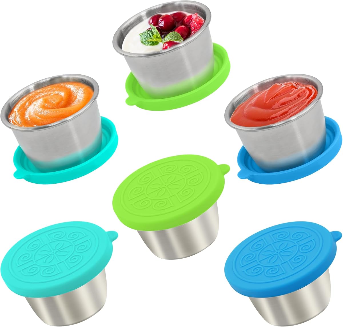 Qukaka 6x2.7 Oz Salad Dressing Container to Go,Handy Leakproof Stainless Steel Meal Prep Containers Reusable,Sauce Containers for Lunch Box, Picnics, Travel, Office and Kitchen Storage
