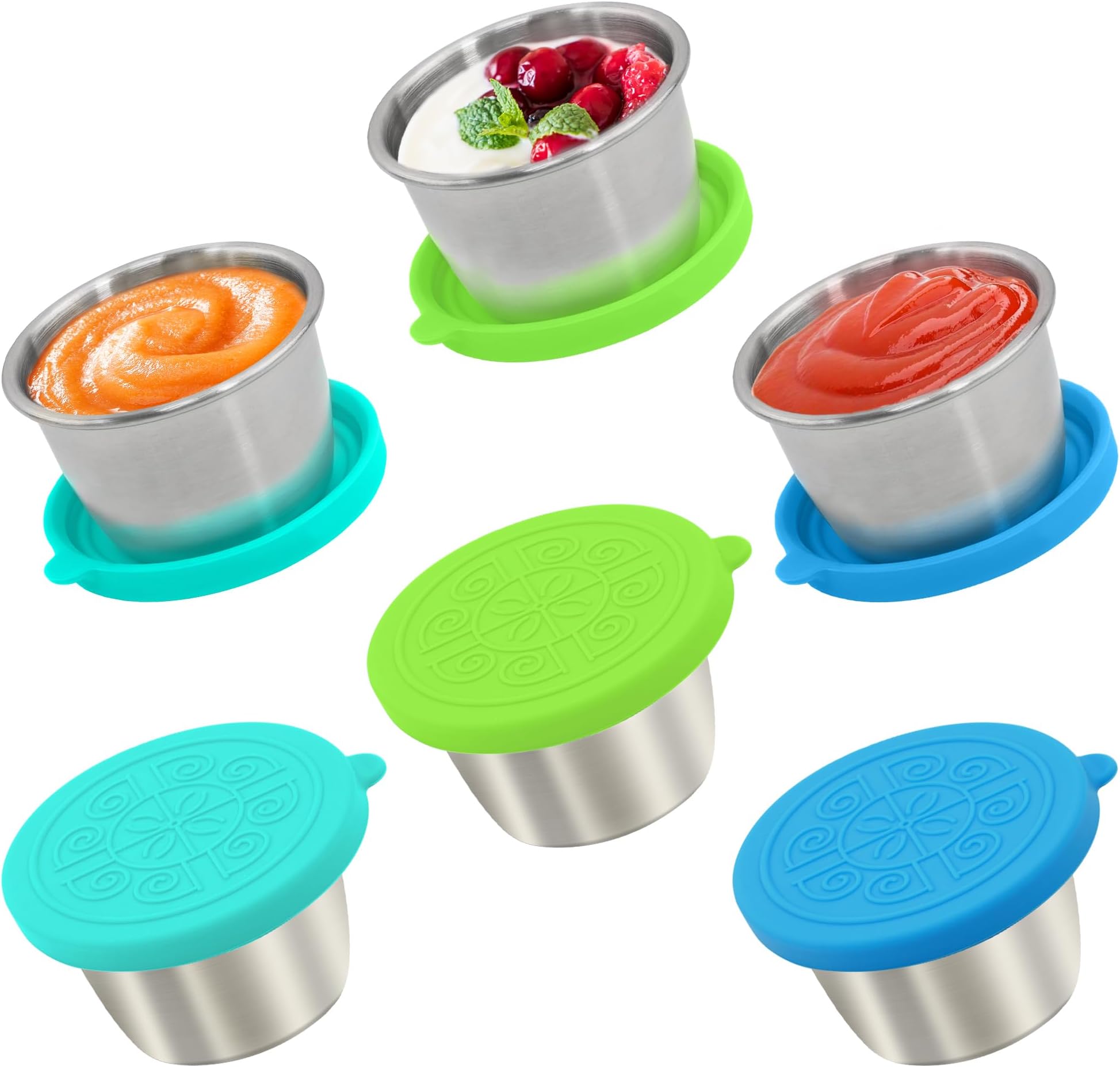 Qukaka 6x2.7 Oz Salad Dressing Container to Go,Handy Leakproof Stainless Steel Meal Prep Containers Reusable,Sauce Containers for Lunch Box, Picnics, Travel, Office and Kitchen Storage