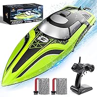 Vista 1 de DEERC Barco RC con luz LED, más de 30 minutos, barco de control remoto con enderezamiento automático para piscinas y lagos, 20+ MPH, barcos