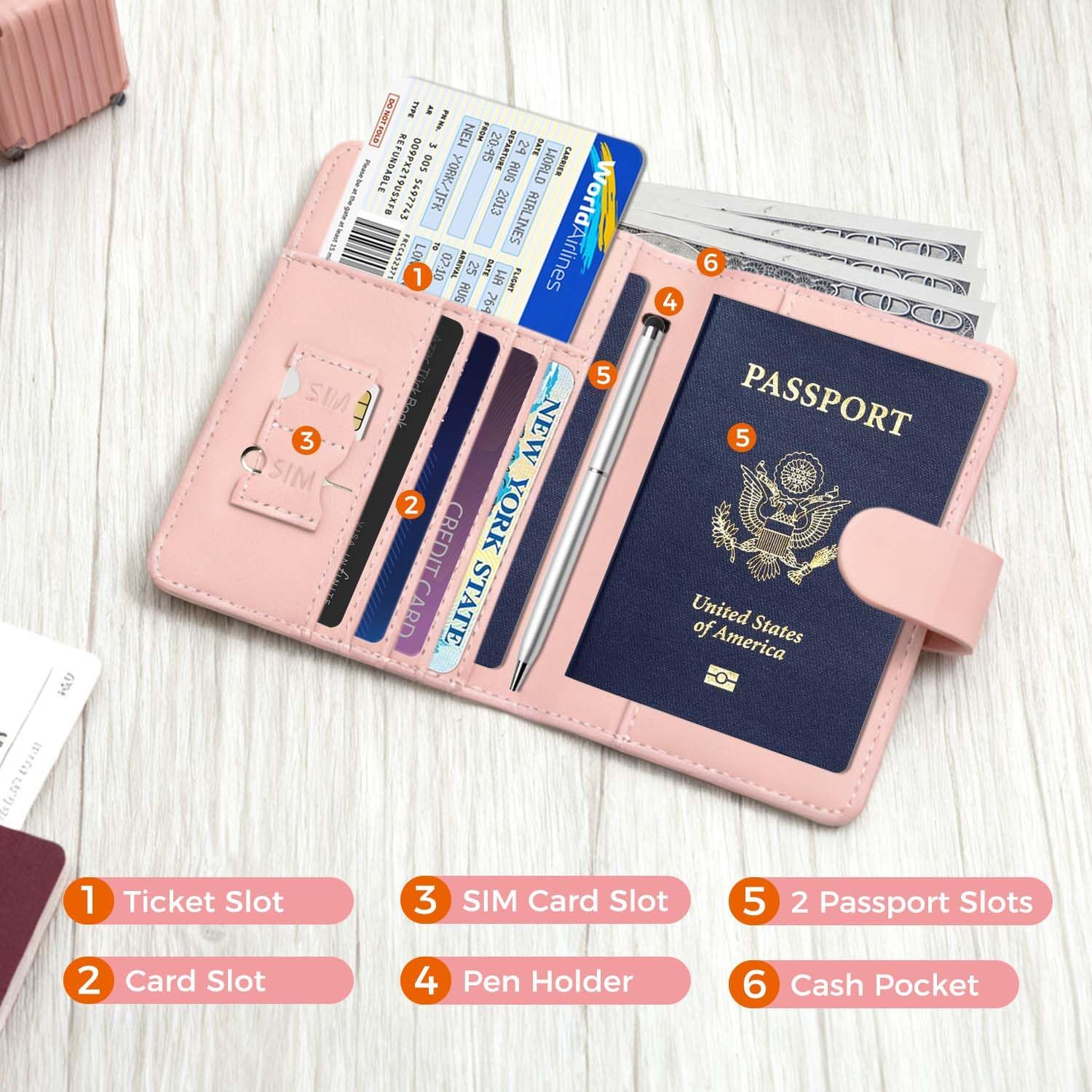 Melsbrinna Premium Leather Passport Holder Covers Case, Waterproof Rfid Blocking Travel Wallet Passport Holder with Pen Holder, Cute Passport Book for Women/Men image 2