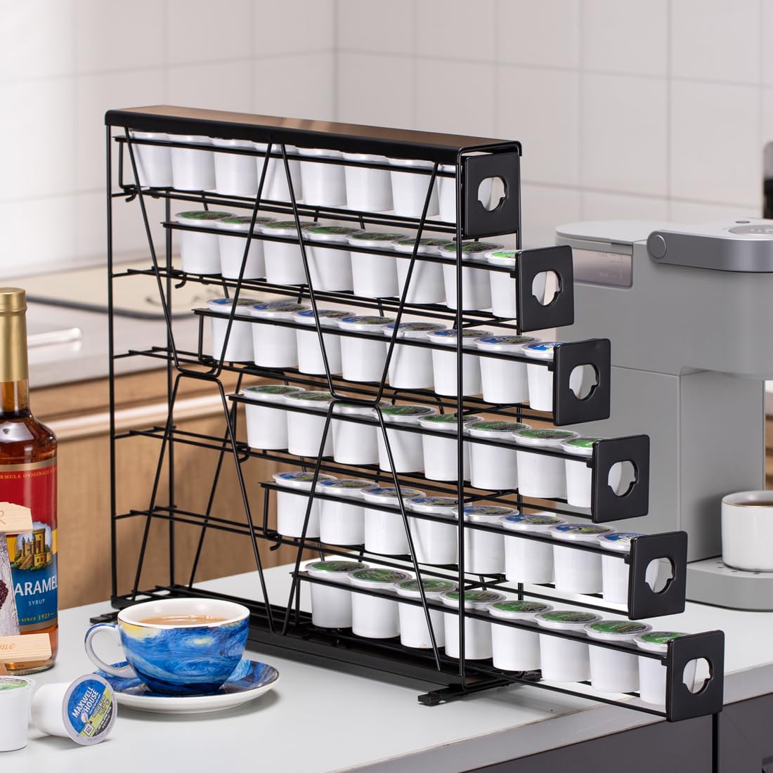 FlagShip 6-stöckiger Kaffeekapselhalter für K Cup – 48 Kapseln, maximale Kapazität, Metallregal, ultra-effiziente Eckaufbewahrung, platzsparendes Design