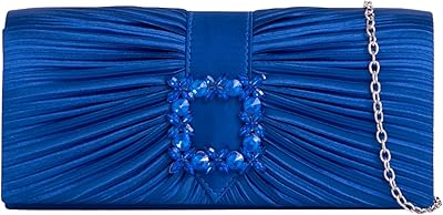 Girly HandBags Womens Satin Pleated Clutch Bag Royal Blue