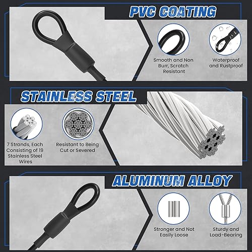 Miniatura 3 de Cerradura de cable de seguridad de 12 pulgadas con bucles, cable de seguridad de acero inoxidable resistente de 0.197 in de diámetro, cable de