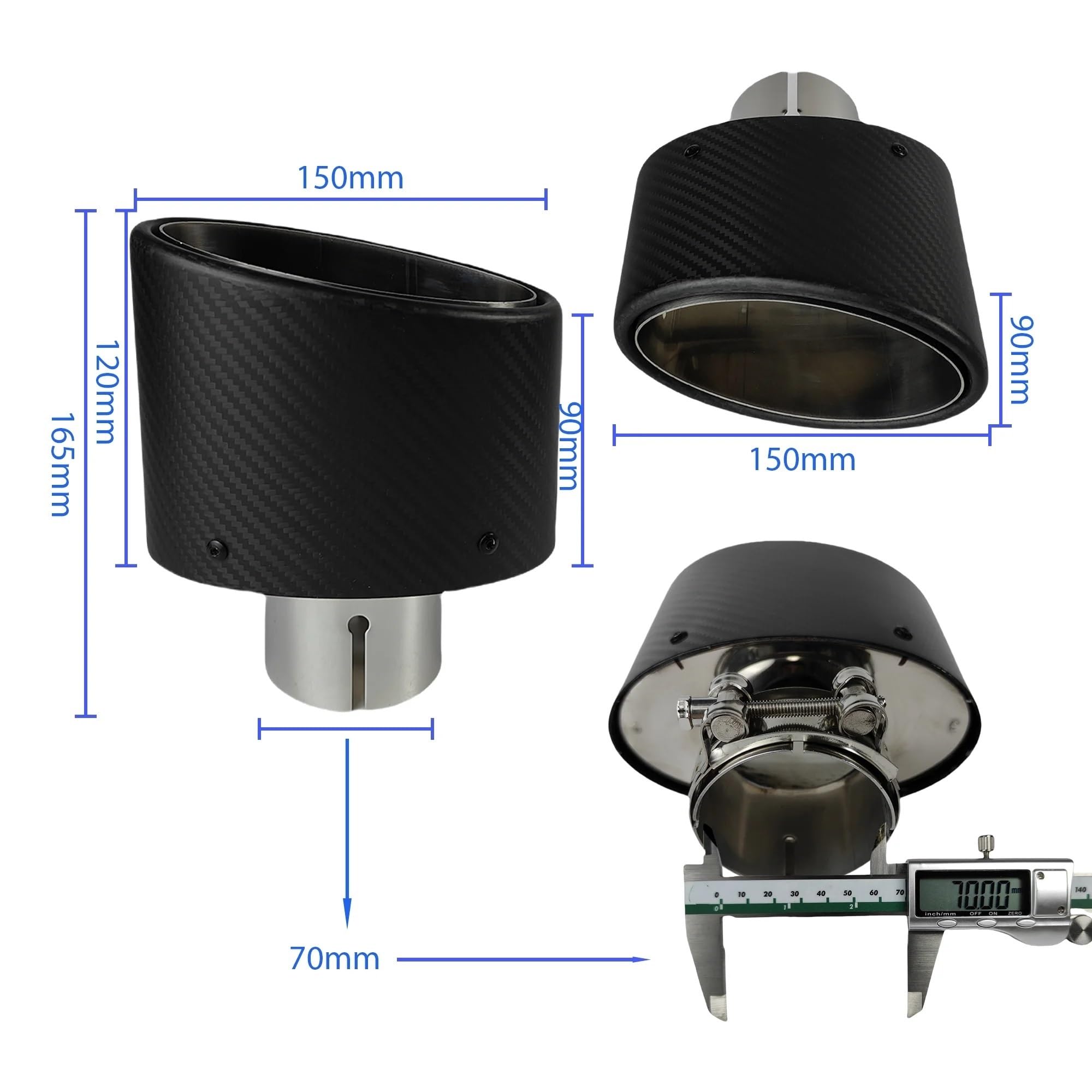 1 Pz Universale Auto Opaco Silenziatore Punta Tubo di Scarico Ugello Decorazione Argento Ovale 150 Mm Inclinazione Sinistra Destra Terminale di Scarico per Auto(Polishing-70mm)