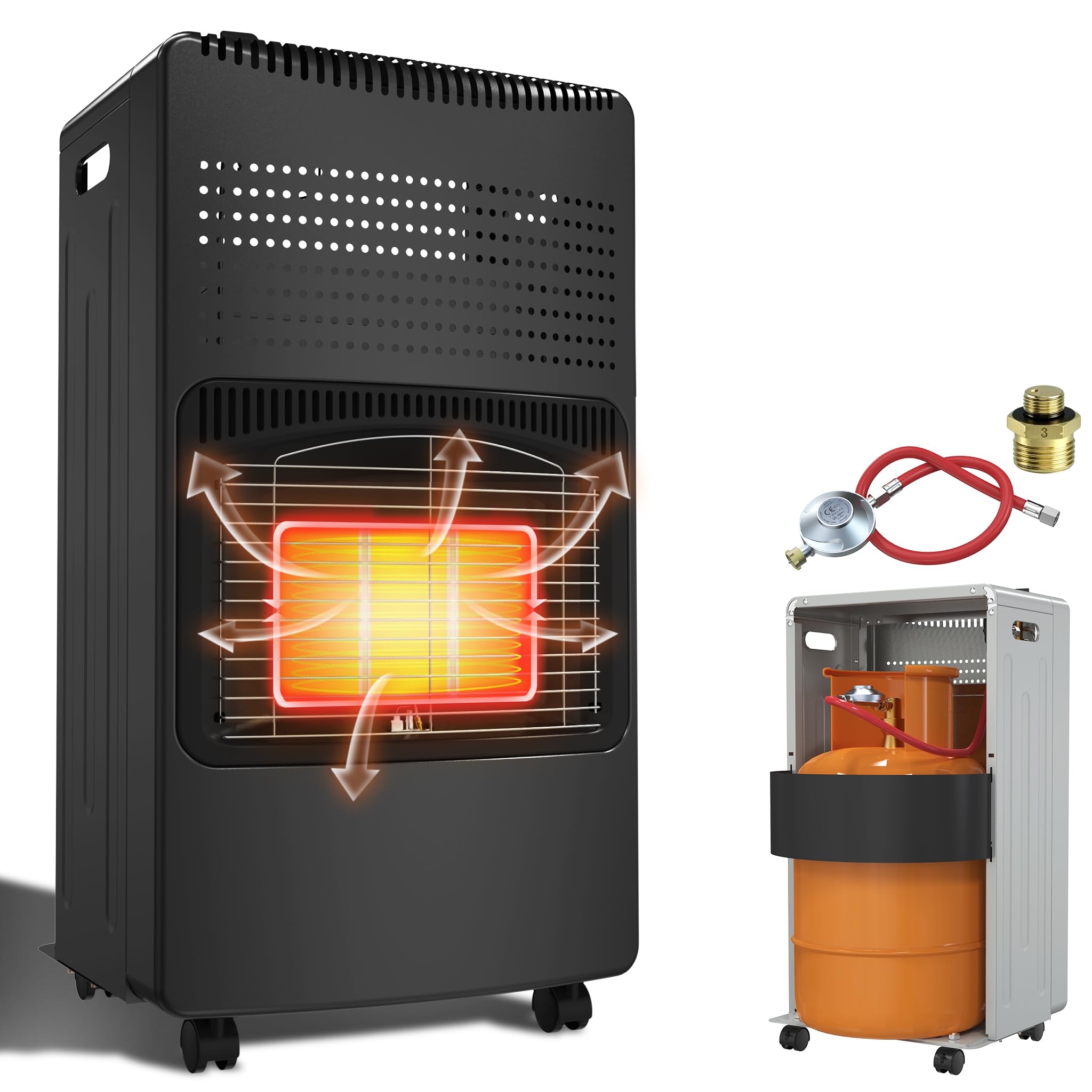 Stufa a gas per interni, 4200 W, a infrarossi, colore nero