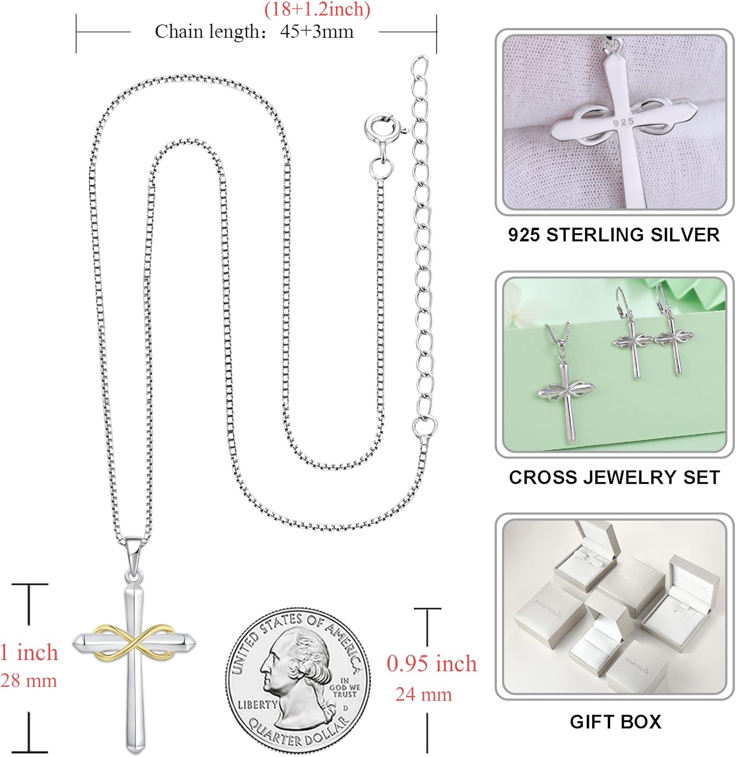 STARCHENIE Infinity Cross Necklace for Women 925 Sterling Silver Polished Cross Pendant Crucifix Jewelry Gifts - Image 6