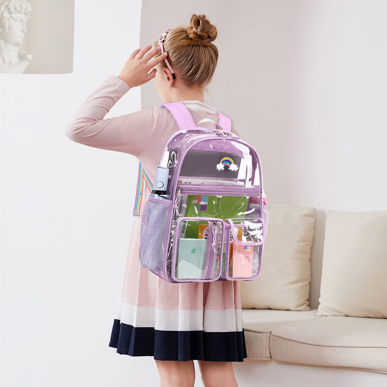 Lanola Stadium Approved Backpack Clear Backpack Heavy Duty PVC Transparent Bag for College Middle School Bookbags