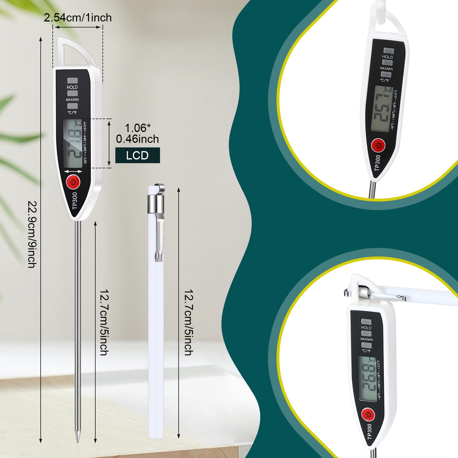 Copkim Lot de 6 thermomètres alimentaires étanches pour eau, liquide, bougie et cuisson - Thermomètre numérique à viande avec longue sonde - Thermomètre à lecture instantanée pour cuisine, barbecue,