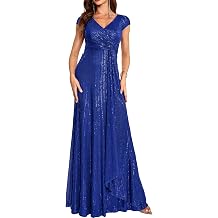 meilun Short Sleeve Sequin Dress for Women Formal Evening Gowns Sparkly V Neck 1920s Long Dress