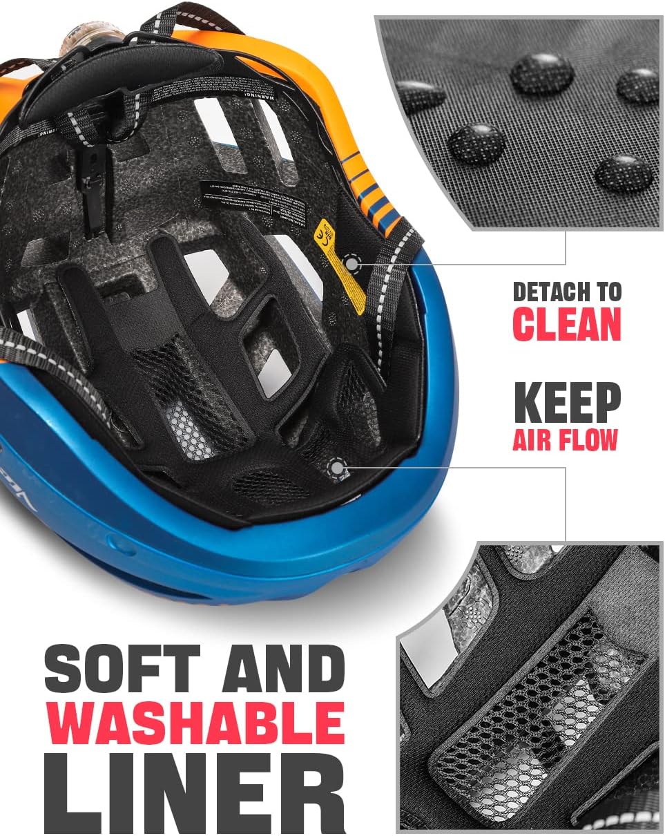 VICTGOAL Bike Helmet for Men Women with Led Light Detachable Magnetic Goggles Removable Sun Visor Mountain & Road Bicycle Helmets Adjustable Size Adult Cycling Helmets