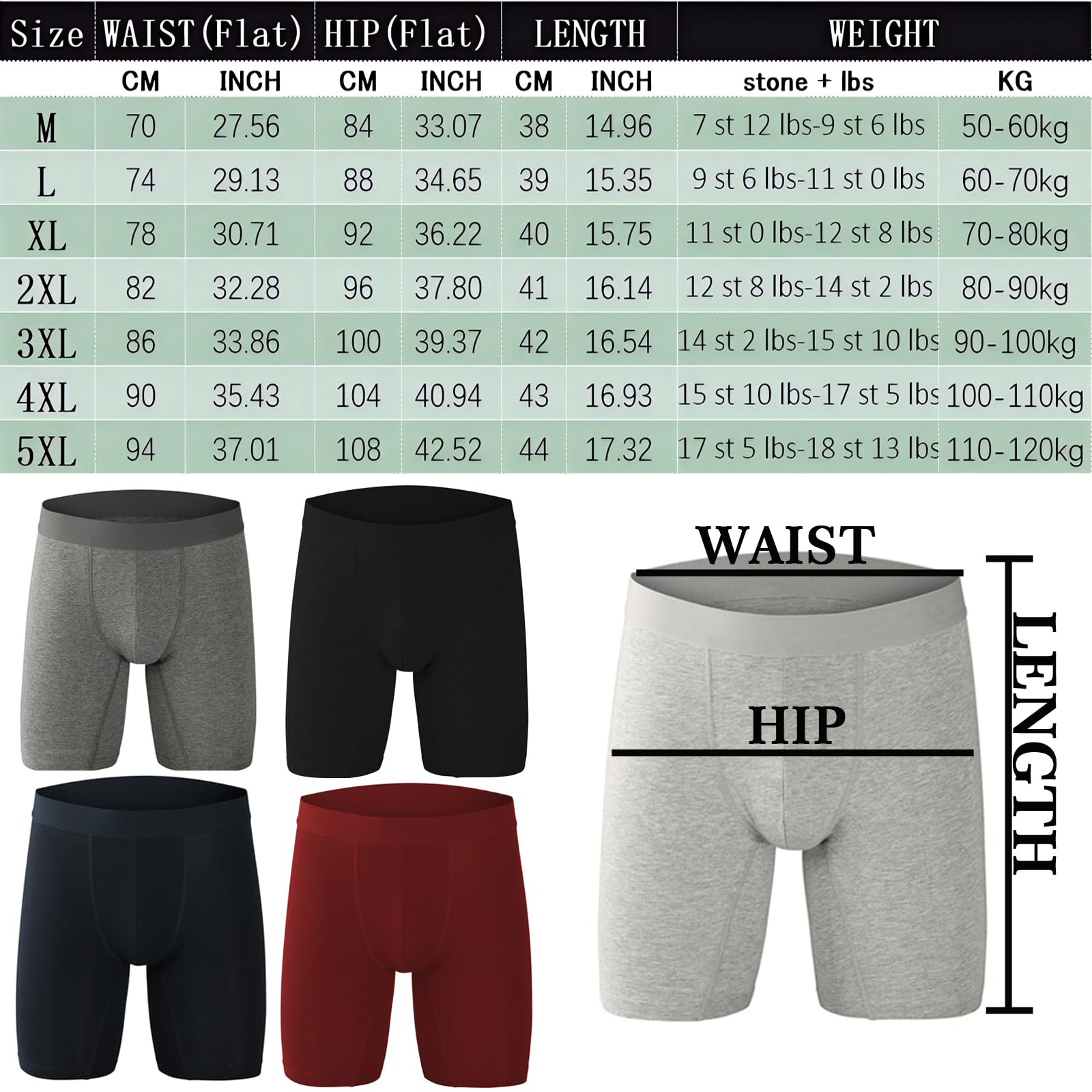 Nuofengkudu Hombre 4 Pack Largos Calzoncillos Boxer Algodón Sin Costura