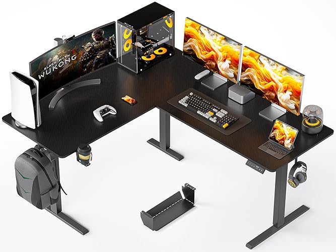 WALKINGDESK 63X55 Inches Reversible L Shaped Standing Desk Height Adjustable with Cup Holder, Electric Corner Desk Computer Workstation, Sit Stand up Home Office Desk, Ergonomic Gaming Desk, Black - 63 Inches - Black