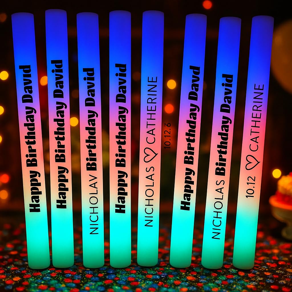 Paquete de 120 barras de luz LED personalizadas para cualquier ocasión, varillas brillantes para bodas, cumpleaños, accesorios de pista de baile, 3 modos de varitas brillantes