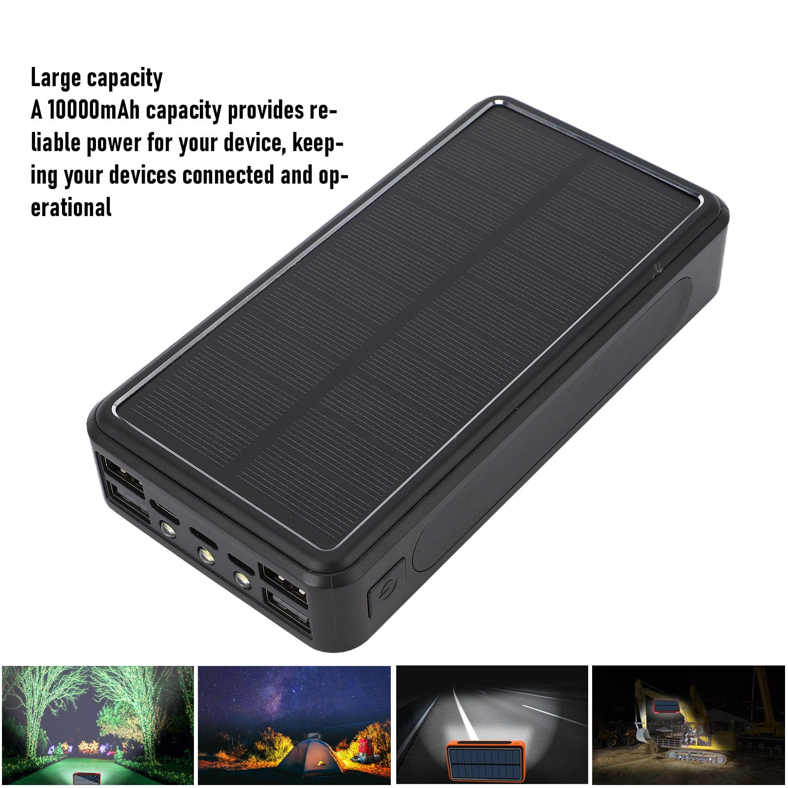 Cocoarm Banque d'énergie Solaire ABS USB C Chargeur Portable 10 000 MAh avec Deux Lampes de Poche IP67 Résistant à l'eau pour Camping Randonnée Utilisation d'urgence avec Smartphones, Tablettes,