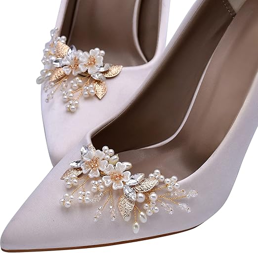 ULAPAN 2 Pcs Pearl Shoe Clips for Pumps Wedding, Rhinestone