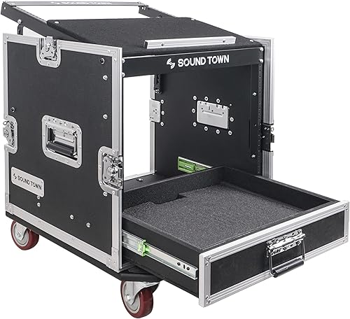 Miniatura 8 de Sound Town Estuche ATA de audio PA DJ Pro de 14U con cajón de 2U, mezclador inclinado de 11U, mesa de trabajo para DJ, ruedas, grado Pro Tour