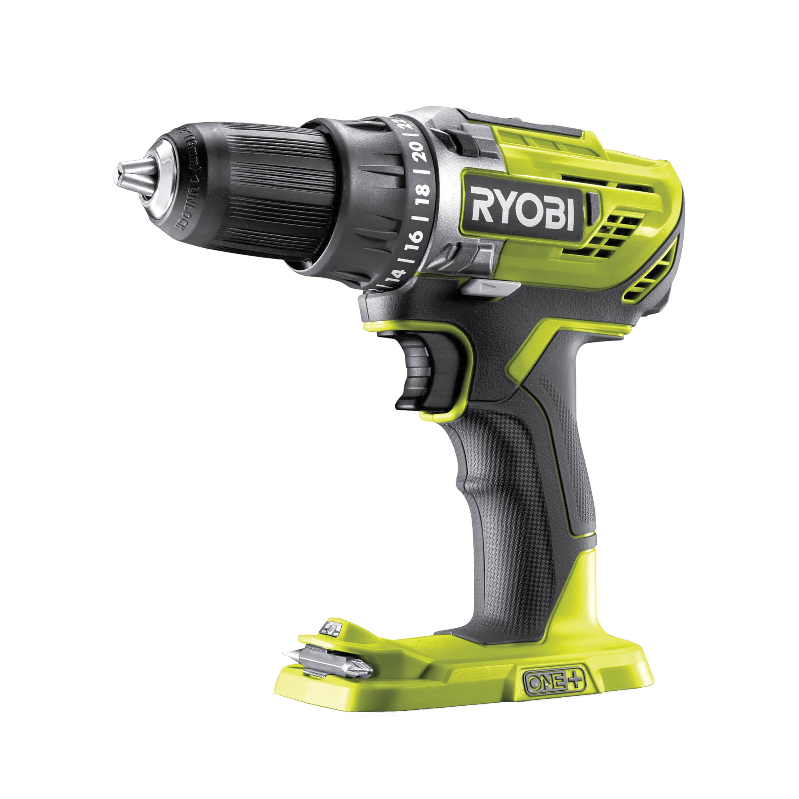 Ryobi Trapano Avvitatore a Batteria 18V ONE+ con Batteria 2,0Ah e Caricabatterie, 50 Nm, Mandrino Autoserrante 13 mm, 2 Velocità, 24 Regolazioni di Coppia, LED Integrato, R18DD3-120S