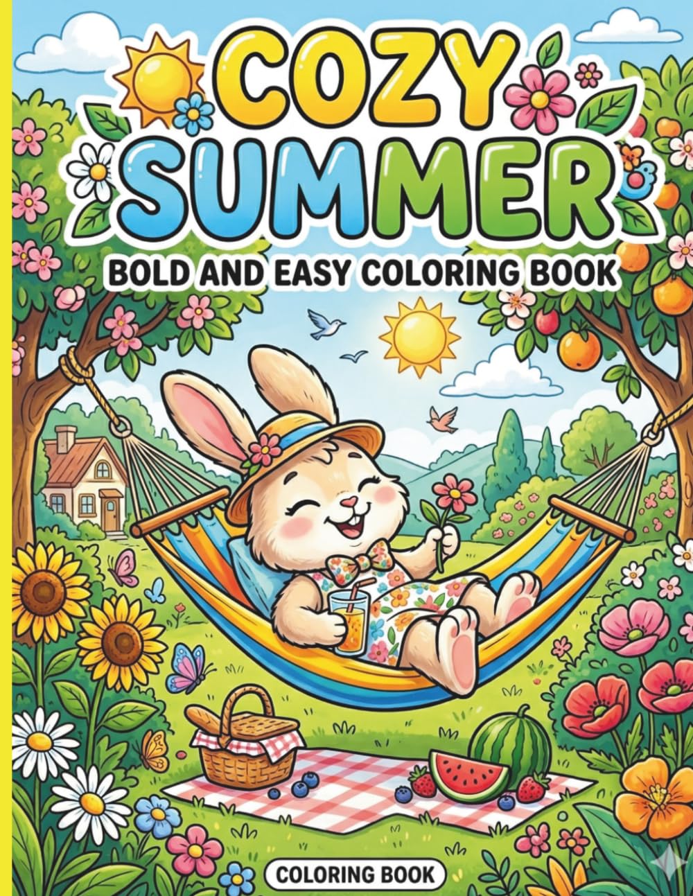 Cozy Summer: Bold and easy coloring pages for children and Adults