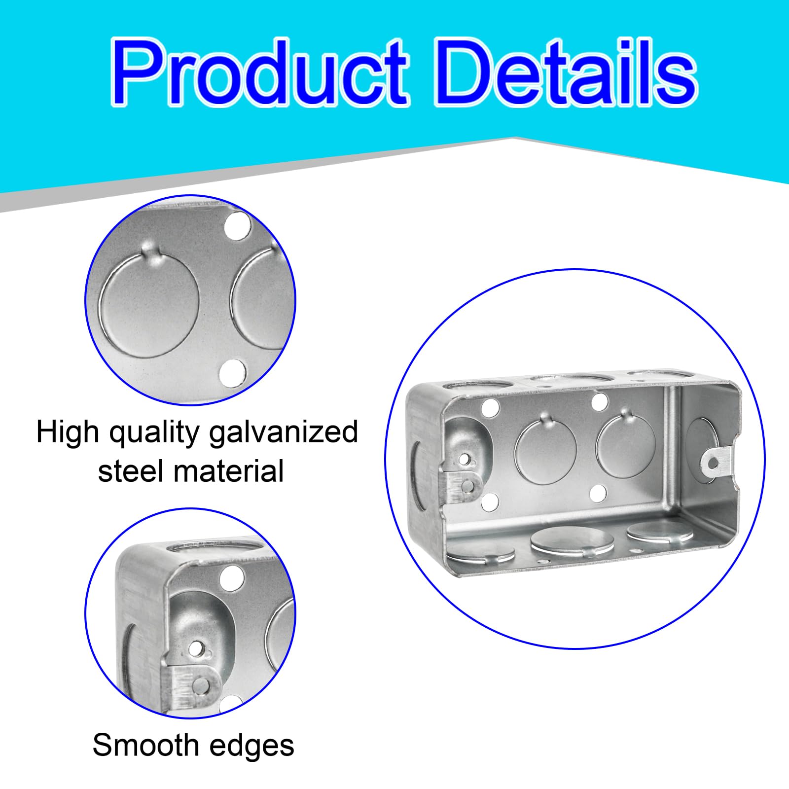 Fasmov 20 Pack Metal Electrical Box, 4" x 2" Utility Electrical Box, 1-7/8" Depth Handy Box, Raised Ground,13 Cu. in. Capacity Square Electrical Junction Box, Galvanized Steel — Amazon image 4