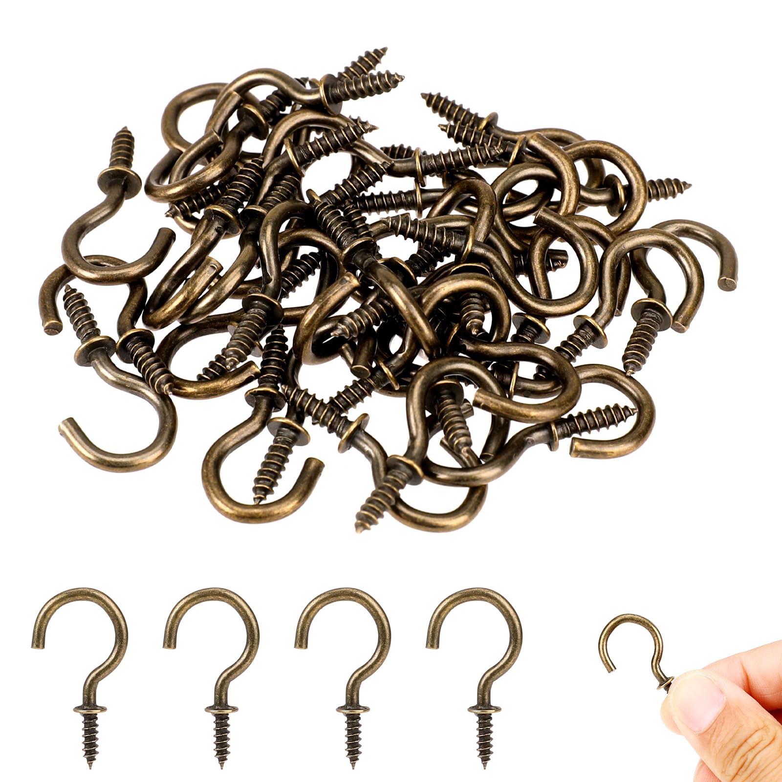 KALIONE 40 Packs Screw Hooks, 5/8 Inch Cup Hooks Screw-in, Small Screw-in Hooks for Wall Hanging, Heavy Duty Metal Cup Hooks for Outdoor Indoor Decorations, Bronze