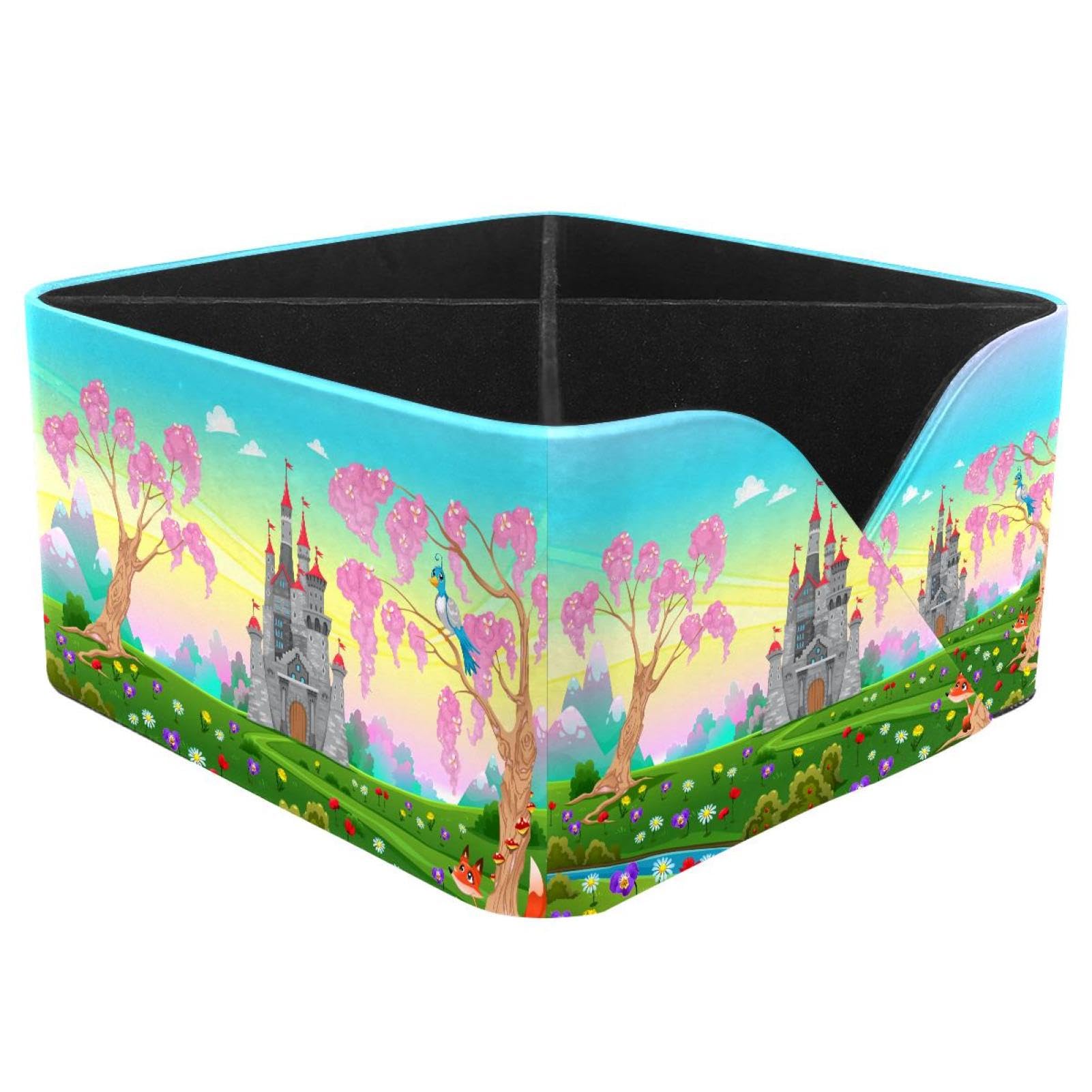 KengjuTesu Fantasy Castle Desktop Organizer Pen Holder, Rectangular Pencil Cup for Office, Study and Makeup Stations