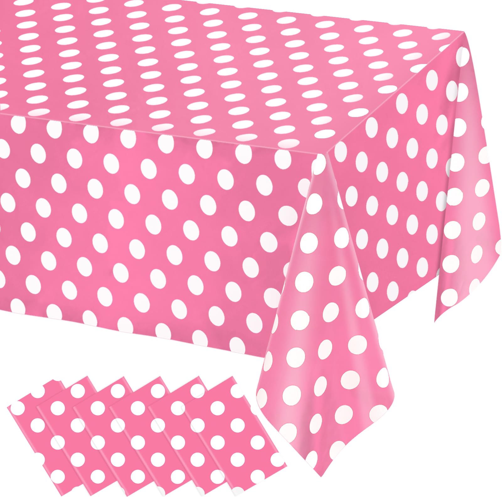 WNINK 6 Pack Pink and White Polka Dot Tablecloths – Disposable Plastic Waterproof Table Cover, 54" x 108", for Birthday, Wedding, Bridal Shower, Bachelor, Pink Girl Party, and Picnic