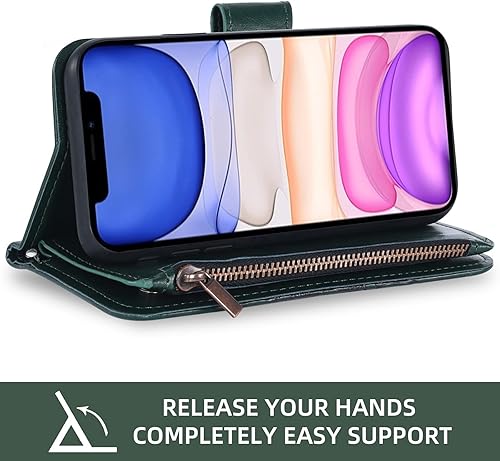 Miniatura 4 de Asuwish Funda de teléfono para iPhone 11 6.1 con protector de pantalla de vidrio templado y tarjetero de cuero con diseño de flores para tarjetas de