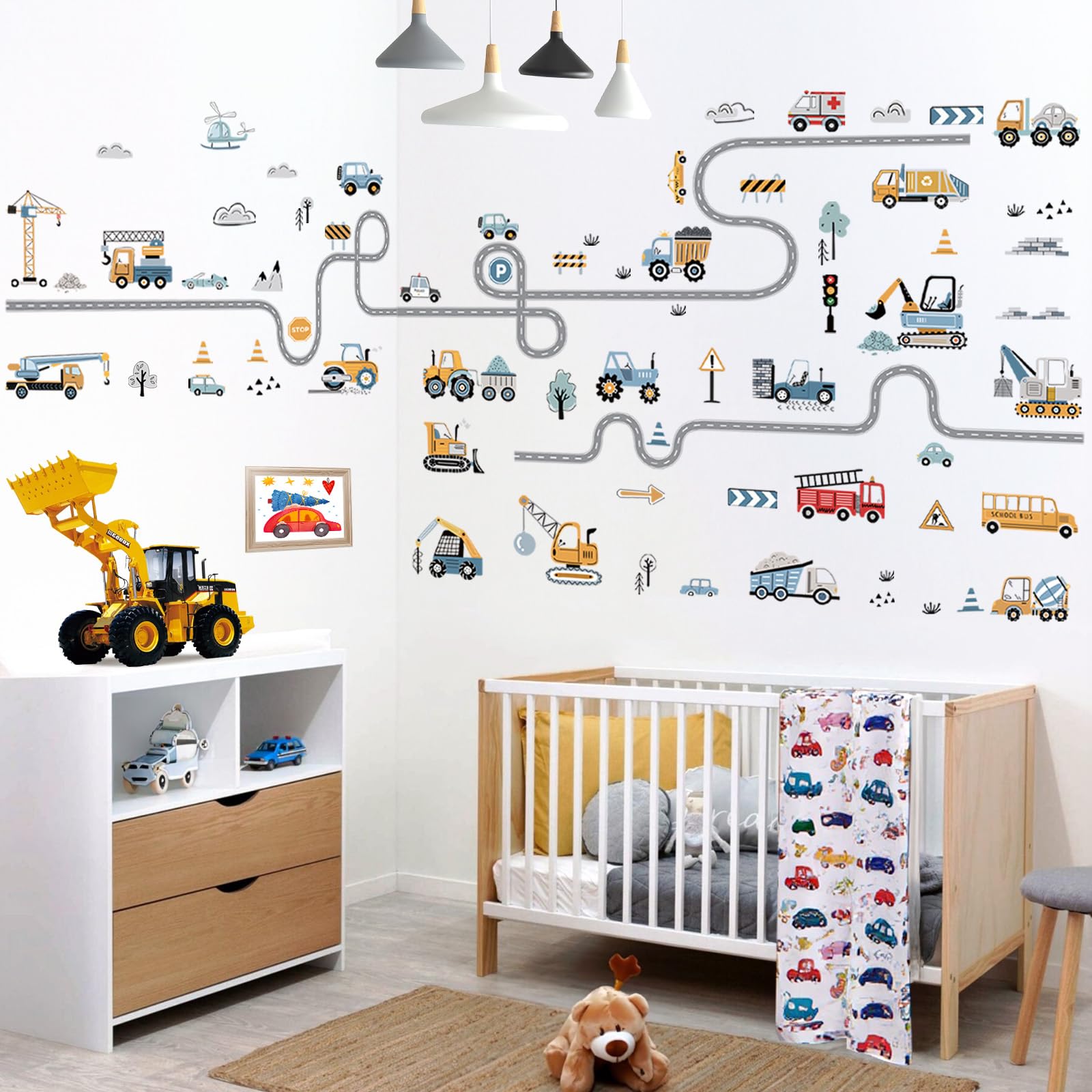 decalmile Vehicles Road Transportation Wall Stickers Construction Cars Wall Decals Boy Bedroom Teenagers Playroom Wall Decor - Image 2