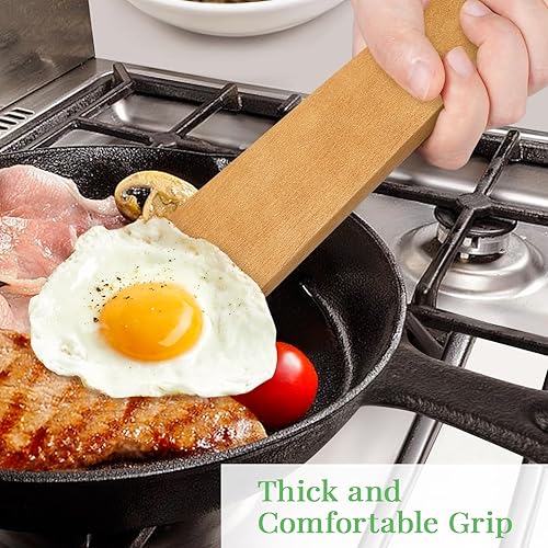 Miniatura 3 de 3 espátulas de madera, juego de espátulas planas de mango largo de 12 pulgadas para sartenes antiadherentes, cucharas de madera multiusos para