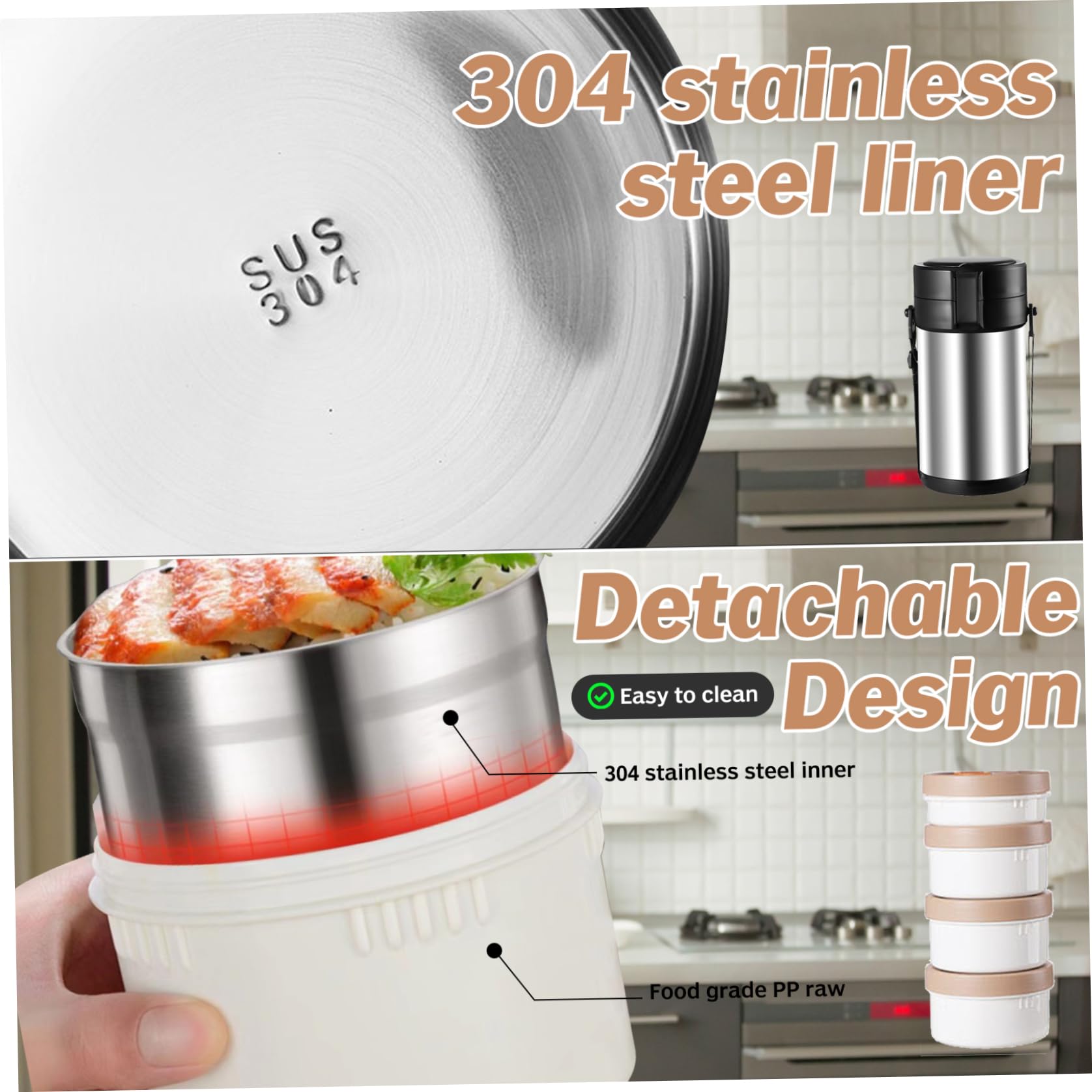 NIDONE Jar barattolo isolato alimento thermos per cibi caldi, scatola da pranzo termica 12L 3L, contenitore per il pranzo per alimenti caldi in acciaio inossidabile per bambini per bambini conservare