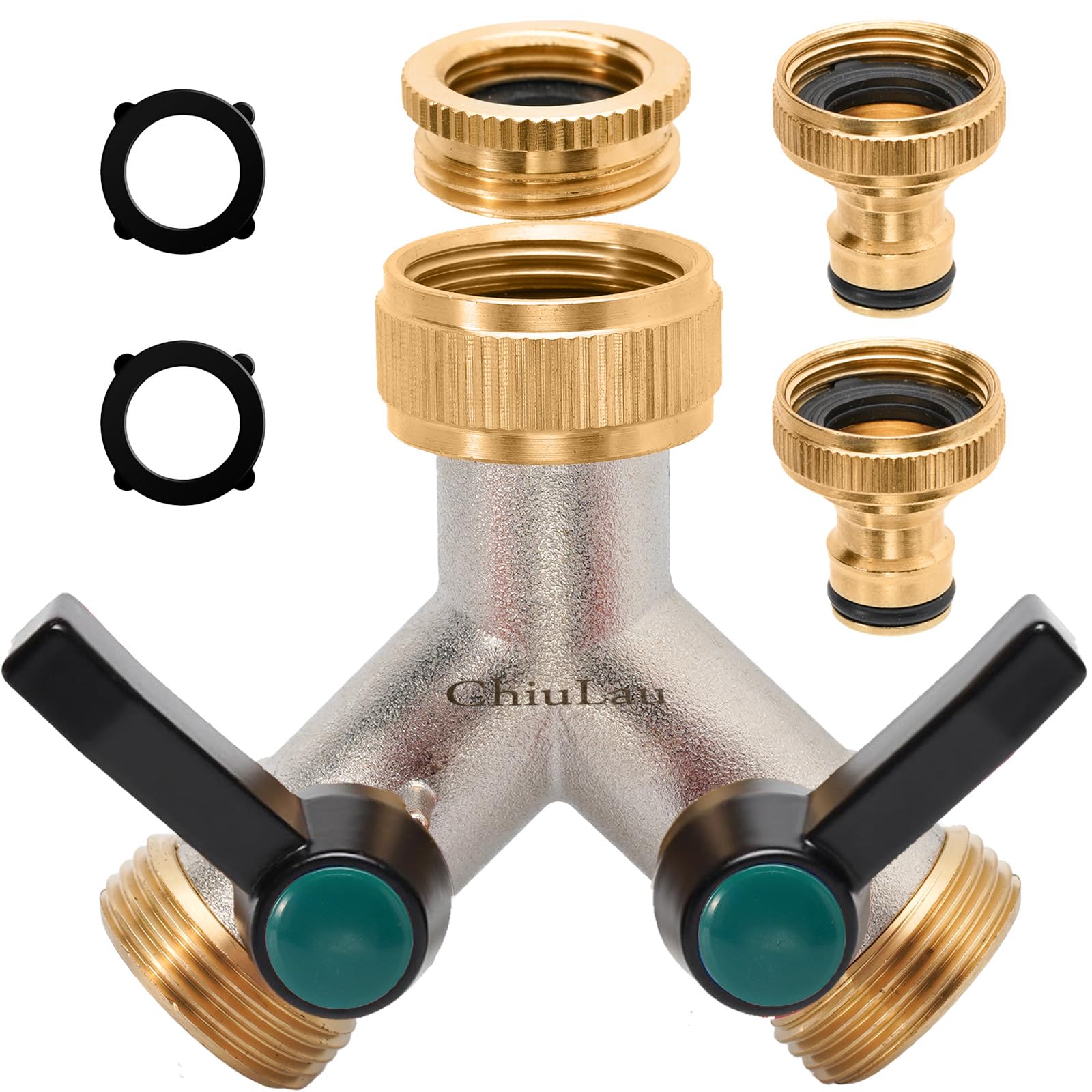 Distributore A 2 Vie, Snowtain 2 Via Y Distributore Raccordo Per Rubinetto Giardino, Sdoppiatore Tubo Irrigazione Ottone Per Due Tubi Di Ingresso Per Il Collegamento - Foto 2